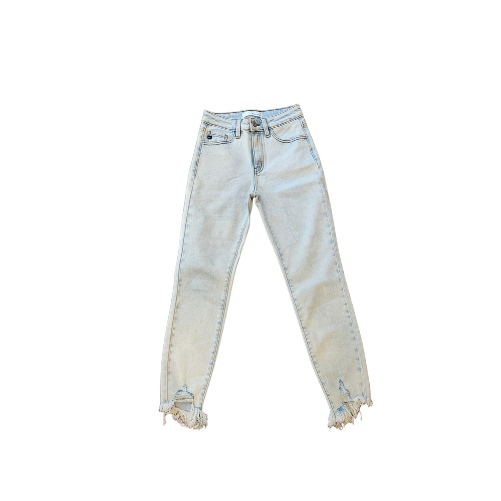 KanCan High-Rise Raw Hem Skinny Jeans Light Wash Blue Size 5/26 NWOT - Picture 2 of 6